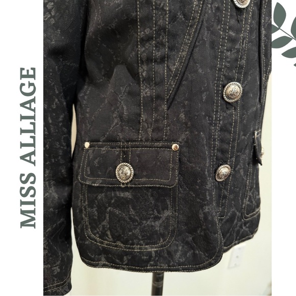 Miss Alliage Black Stretch Denim Jacket - Size 10P (Petite) - Picture 5 of 6